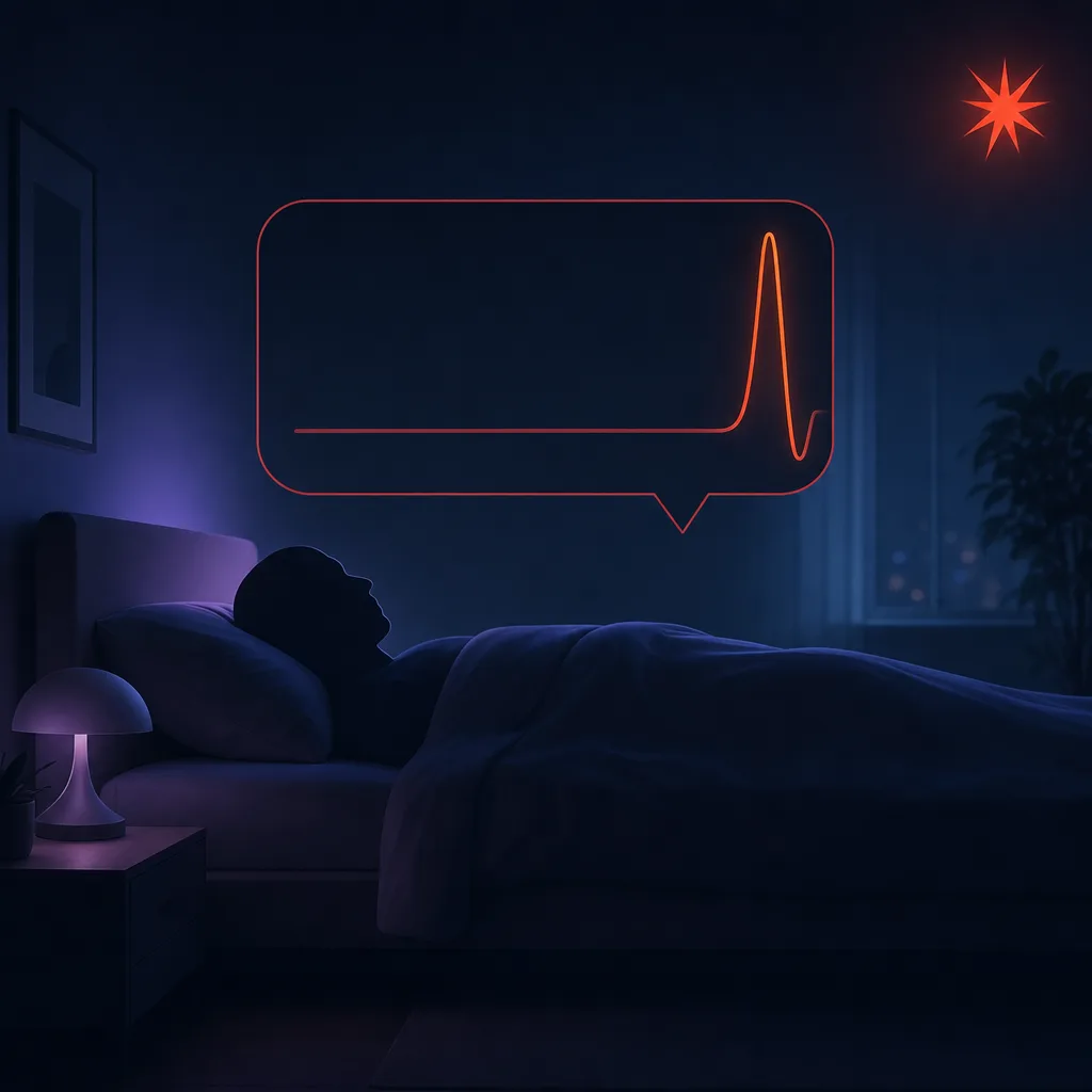 A sleeping person experiencing a breathing pause followed by an arousal gasp.